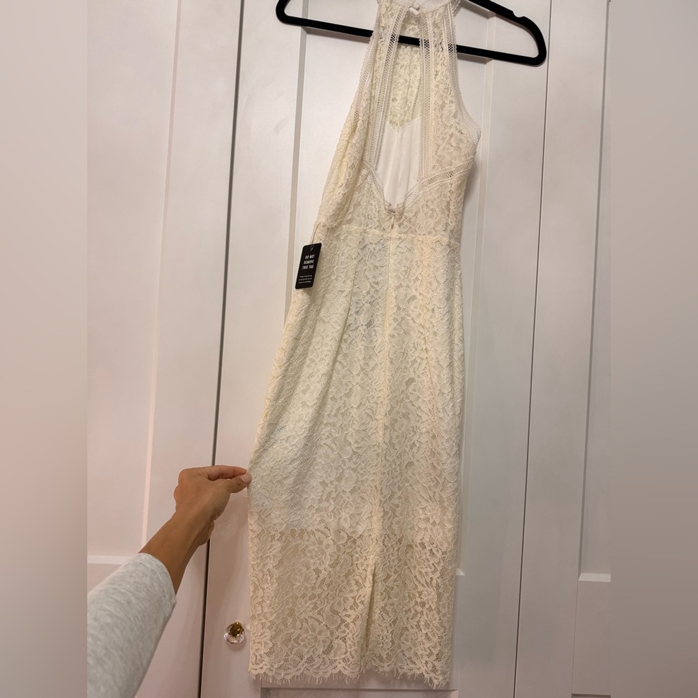 Elegant Cream White Lace Halter Dress